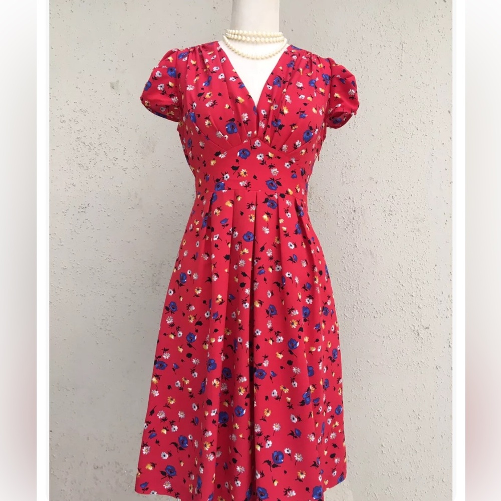 Karen Walker Anthropologie Hi There dress in medium red floral v neck
